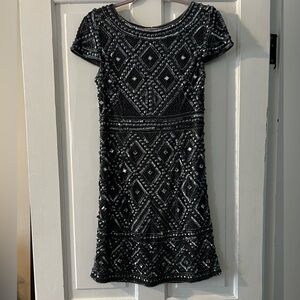 Adrianna Papell Steel Blue Embellished Mini Dress